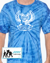 Load image into Gallery viewer, Woodview Owls Tye Dye Tshirt (white font)