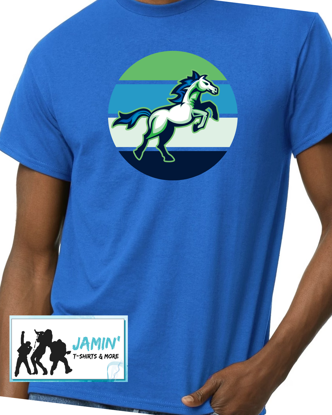 Mustangs (mascot with retro circle)