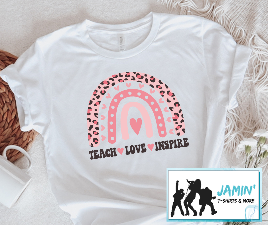 Teach Love Inspire (pink rainbow & heart)