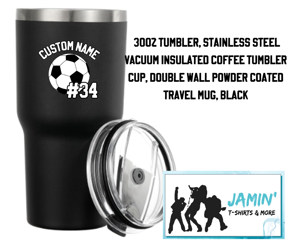 Custom Name and Number Soccer 30 oz Stainless Steel Tumbler