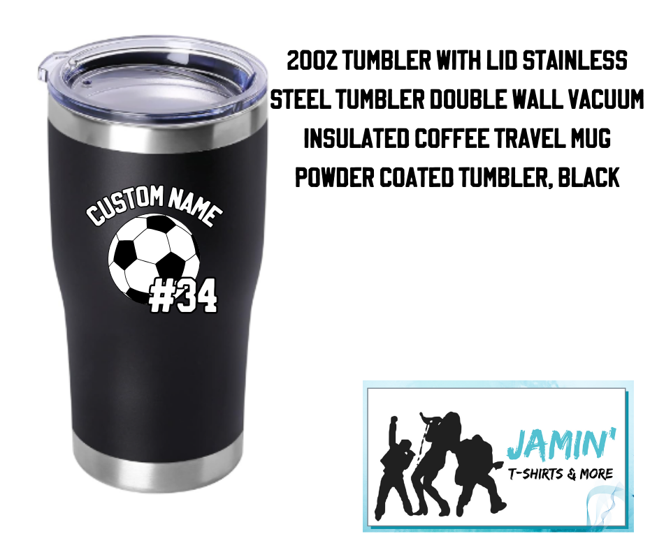 Custom Name and Number Soccer 20 oz Stainless Steel Tumbler