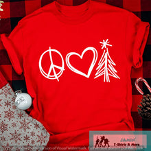 Load image into Gallery viewer, Peace Love Christmas Tree White Font
