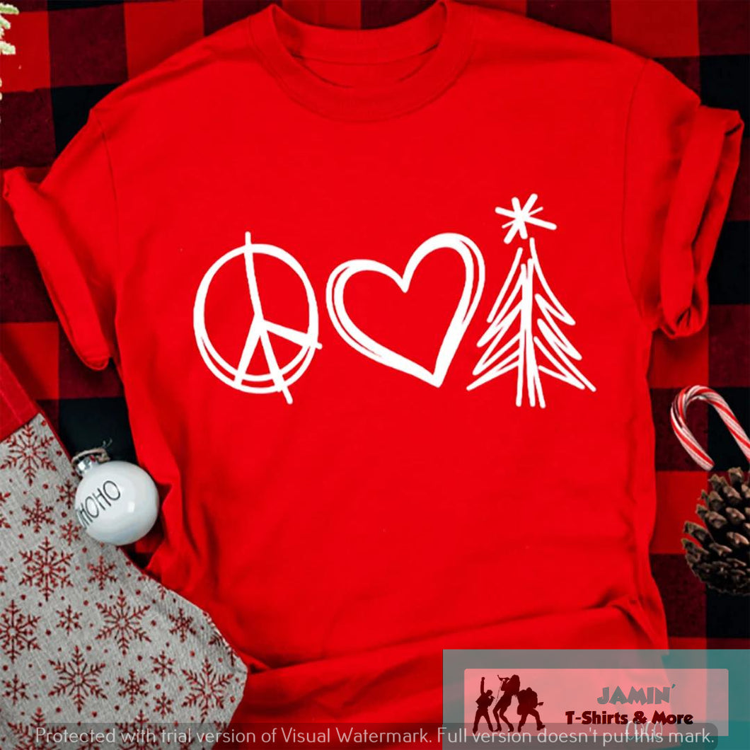 Peace Love Christmas Tree White Font