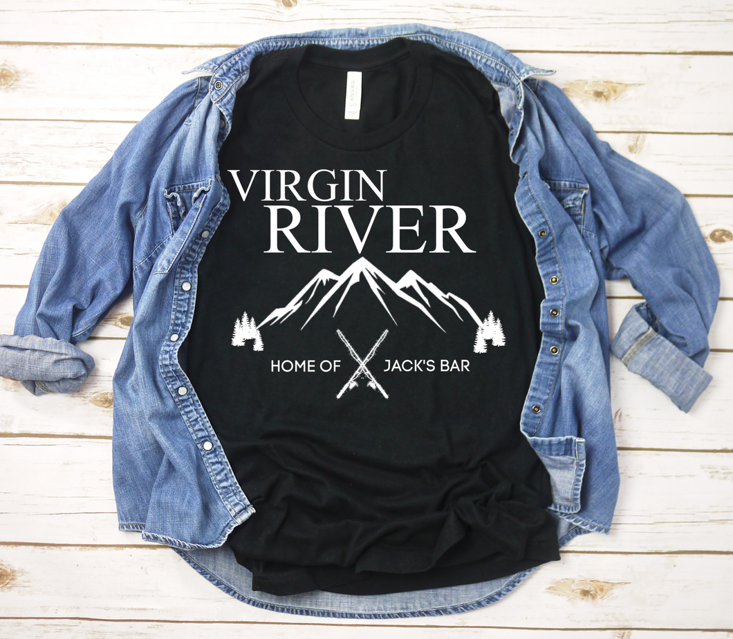 Virgin River White Font with Mountains