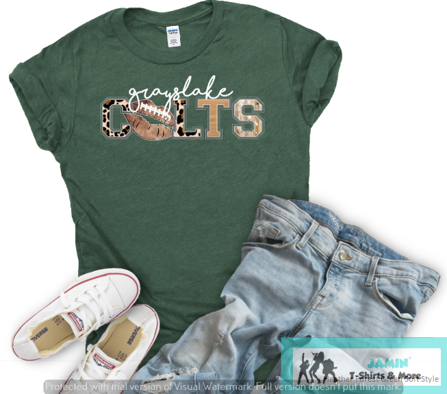 Grayslake Colts Leopard Tshirt (Heather Forest Green)
