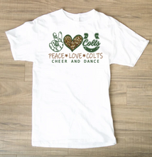 Load image into Gallery viewer, Peace Love Colts Cheer &amp; Dance Tshirt (White)
