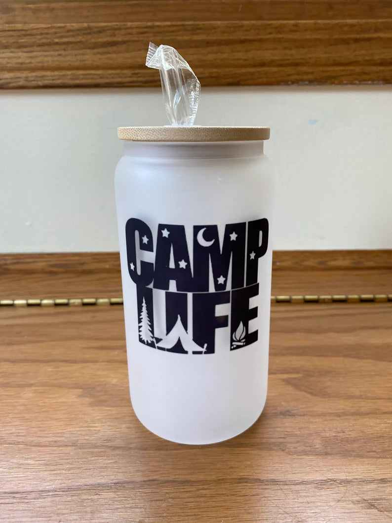 Camp Life Frosted Glass Bamboo Lid Tumbler
