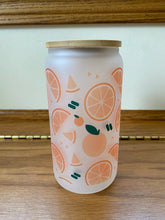 Load image into Gallery viewer, Oranges Frosted 16 oz Glass Bamboo Lid Tumbler
